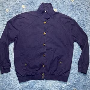 VINTAGE Button Up Shirt Size Medium Women’s 100% Cotton Navy Blue Gold